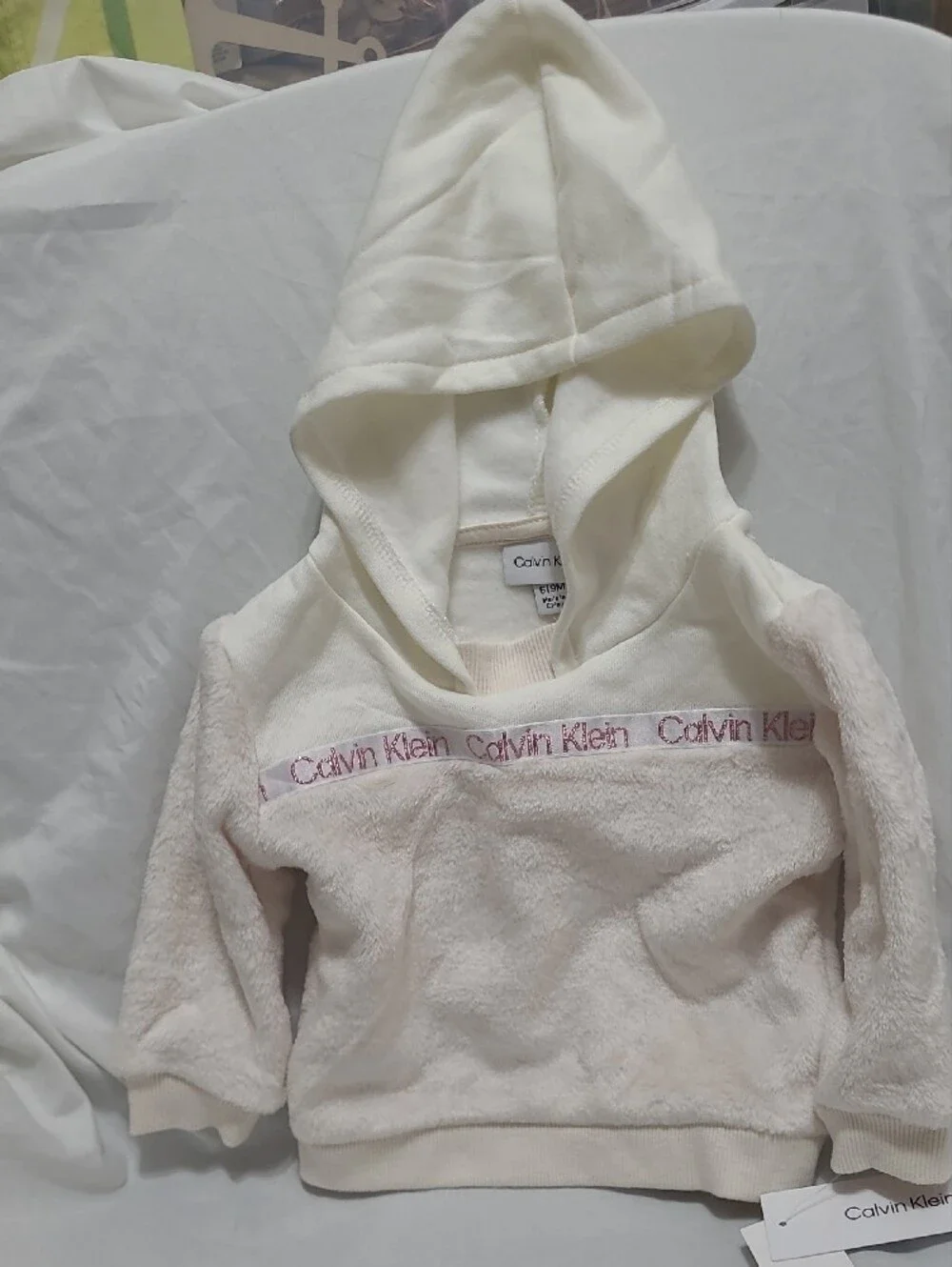 Calvin Klein Ivory Plush Hooded Baby Outfit